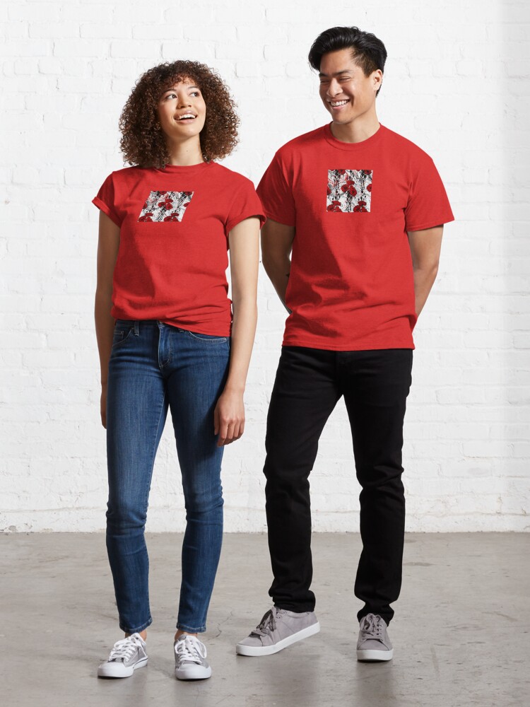 Thumbnail 1 of 7, Classic T-Shirt, Art Nouveau Poppy Dream III, Red, Black and White designed and sold by MeganSteer.
