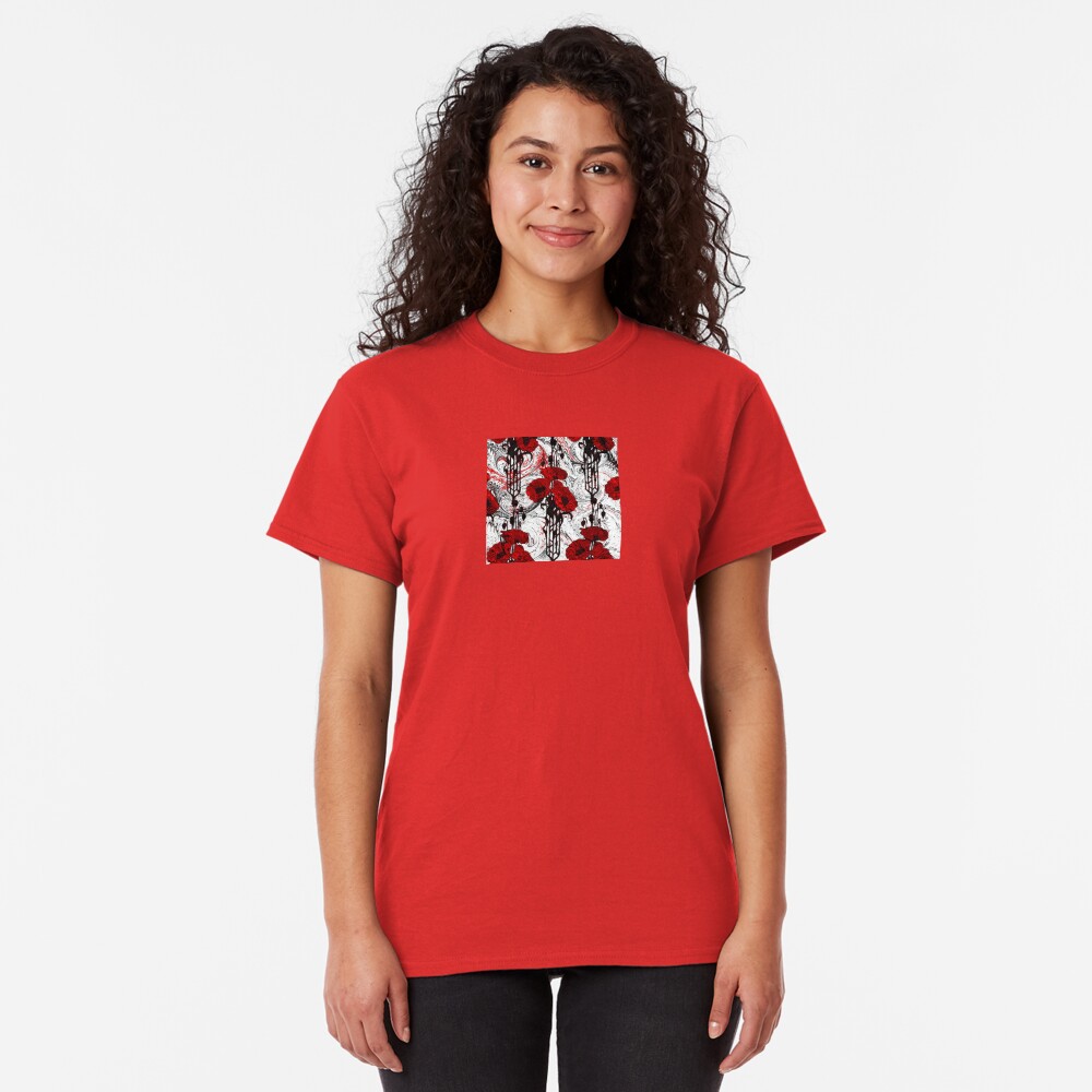 Art Nouveau Poppy Dream III, Red, Black and White Classic T-Shirt