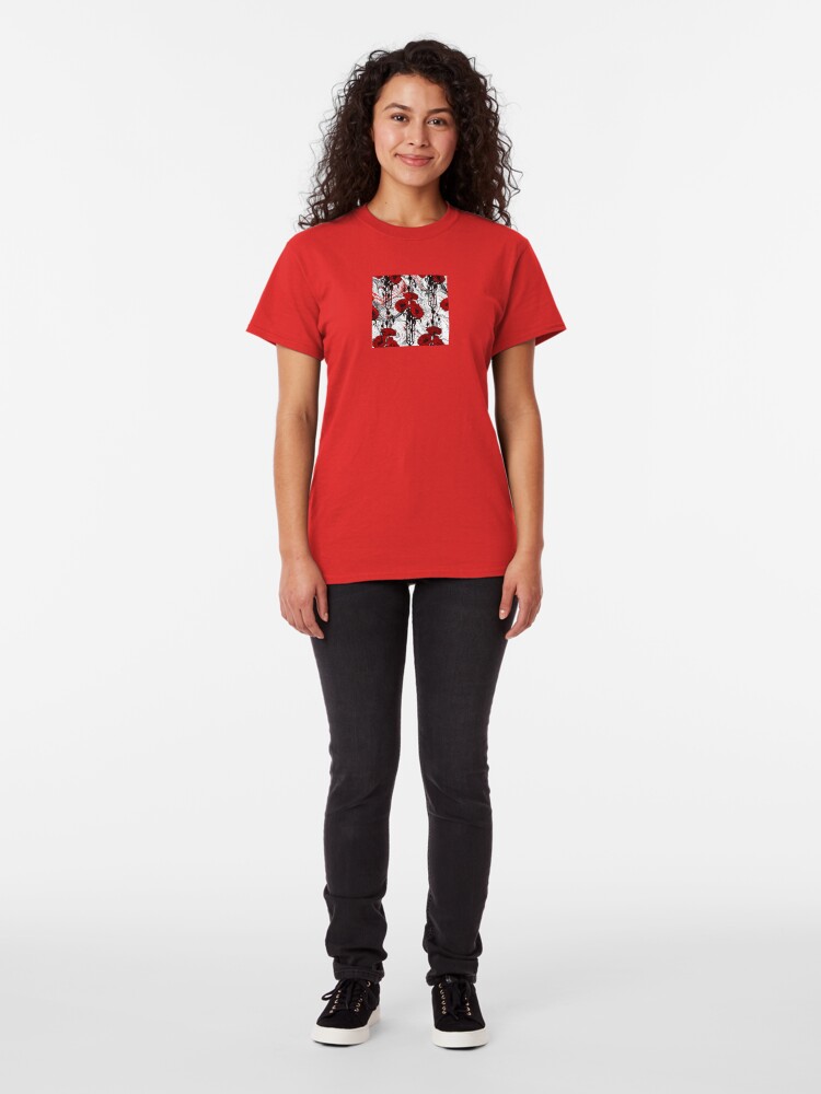 Alternate view of Art Nouveau Poppy Dream III, Red, Black and White Classic T-Shirt