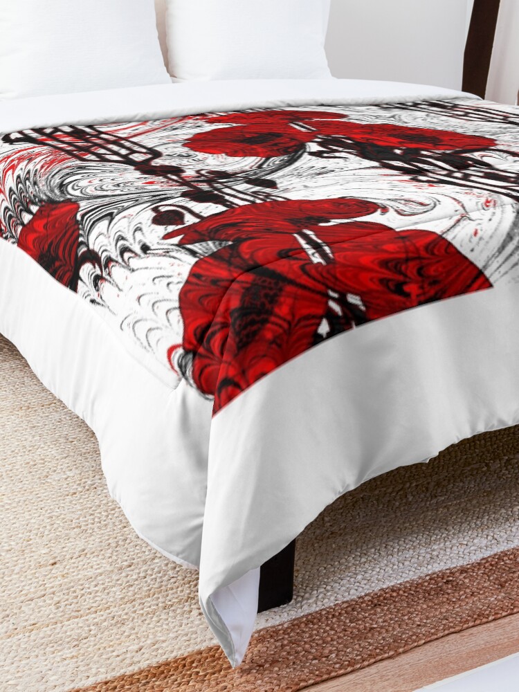 Alternate view of Art Nouveau Poppy Dream III, Red, Black and White Comforter