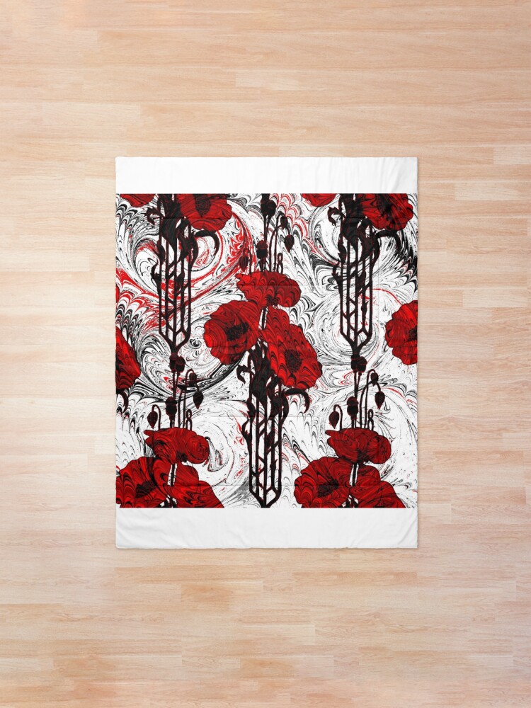 Alternate view of Art Nouveau Poppy Dream III, Red, Black and White Comforter
