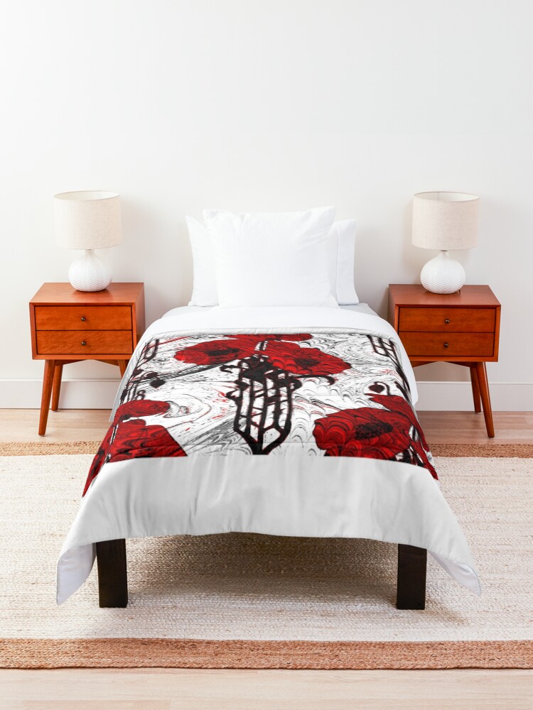 Alternate view of Art Nouveau Poppy Dream III, Red, Black and White Comforter