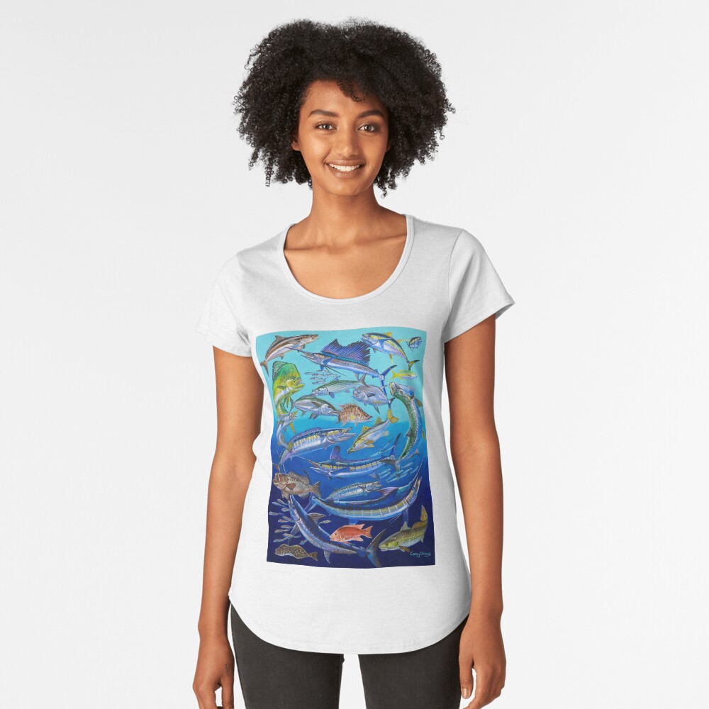 Vista previa del artículo con la obra «Camiseta premium de cuello ancho», diseñado y vendido por Bluemarlin.