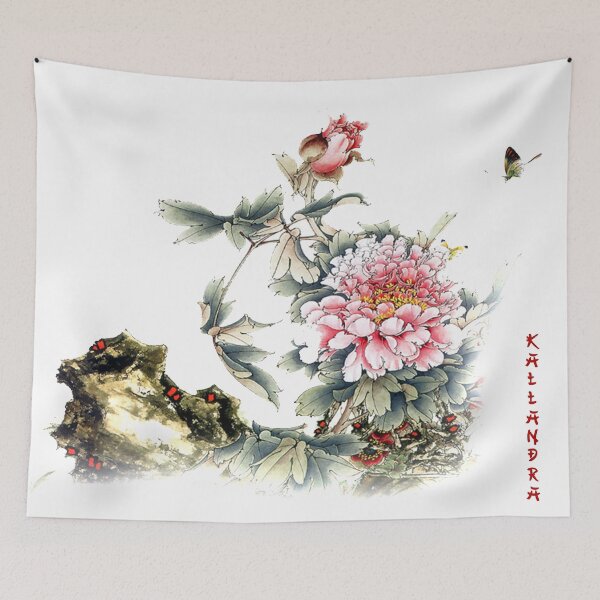 Item preview, Chinese ink painting - pink wild rose with calligraphy designed and sold by Kallandra.