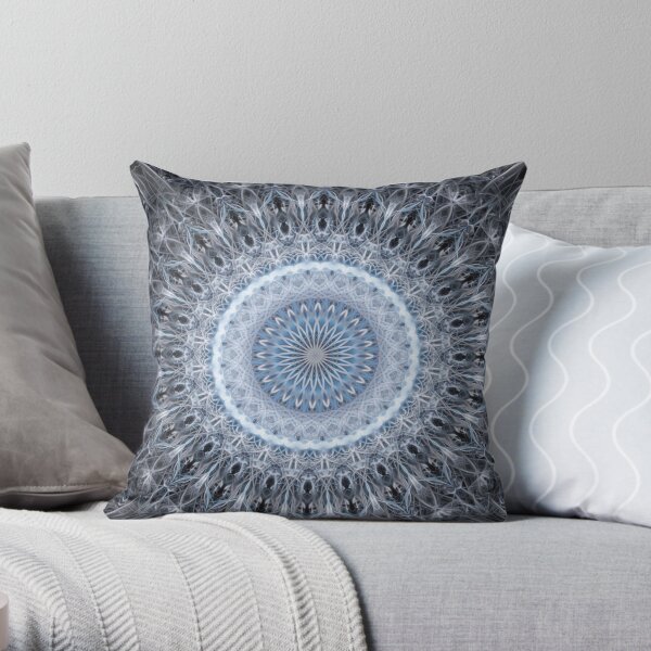 Silver and blue mandala Throw Pillow