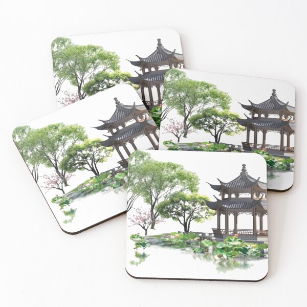 Item preview,  Water lilies with pavilions from ancient China. Ink painting. designed and sold by Kallandra.
