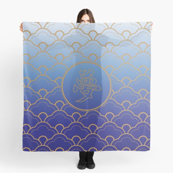 Yume Dream Japanese Seigaiha Scallop Blue Gold Scarf