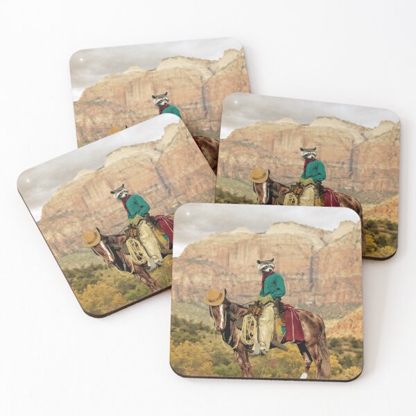 Western Raccoon Cowboy - Old Rocky Bill Coasters (Set of 4)