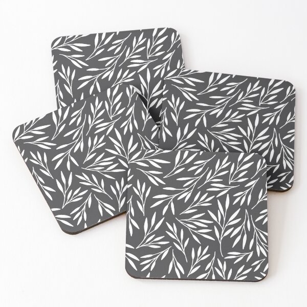 Item preview, Leaves Repeating Pattern Dark Gray and White designed and sold by savariamarie.