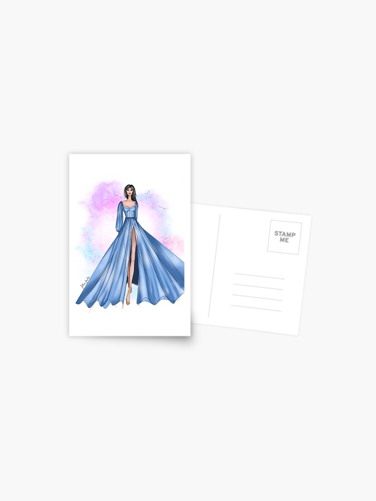 Carte Postale Illustration De Mode Robe Corset Bleu Par Jrlawler23 Redbubble