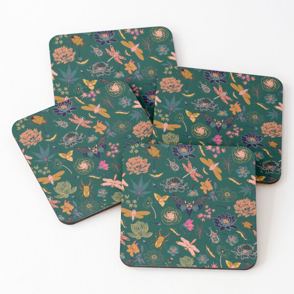 Item preview, Japanese flowers insects green designed and sold by Chelsea Swan.