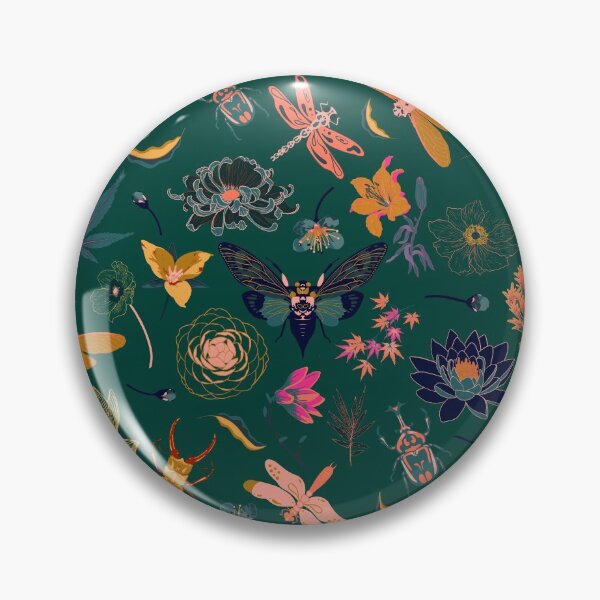 Item preview, Japanese flowers insects green designed and sold by Chelsea Swan.