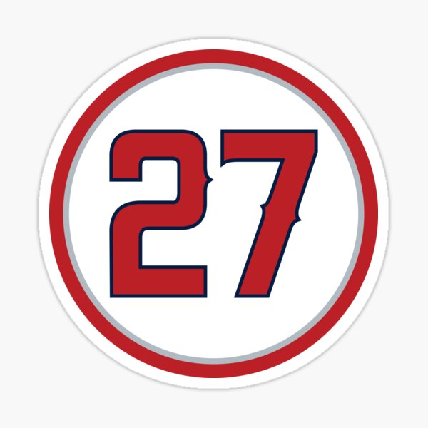 Vista previa del artículo con la obra «Número de camiseta n.° 27 de Mike Trout», diseñado y vendido por StickBall.