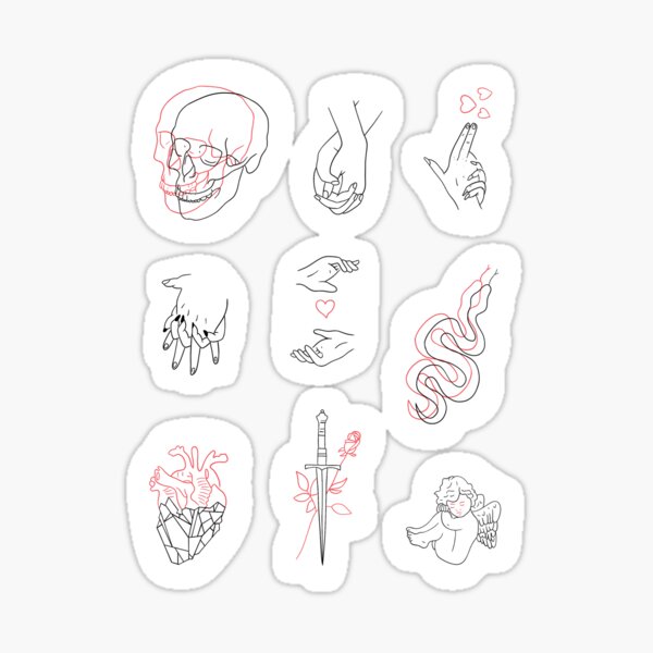 Lovesick Red And Black Tattoo Flash Sheet Sticker By Thepoppunkqueen Redbubble 6226