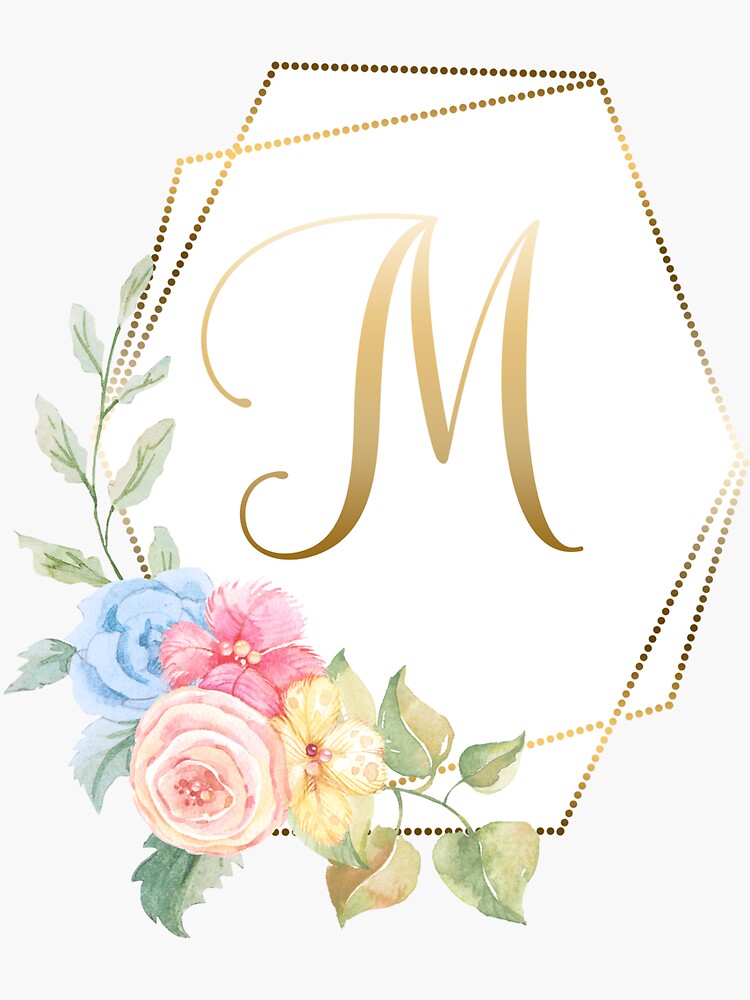 Watercolor Floral Script Monogram Letter M Sticker