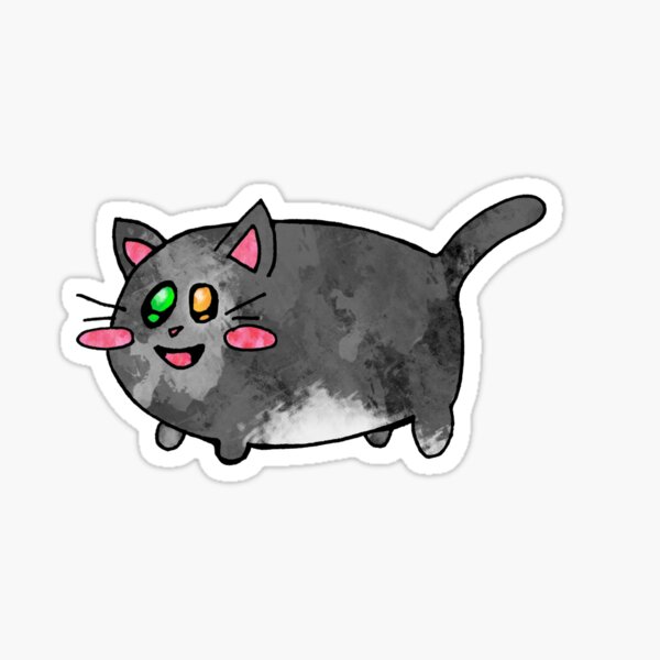 Item preview, Hand Drawn Happy Gray and White Cat with Green and Yellow Eyes designed and sold by Bumblefuzzies.