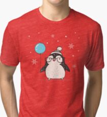 Christmas Penguin Balloon Tri-blend T-Shirt