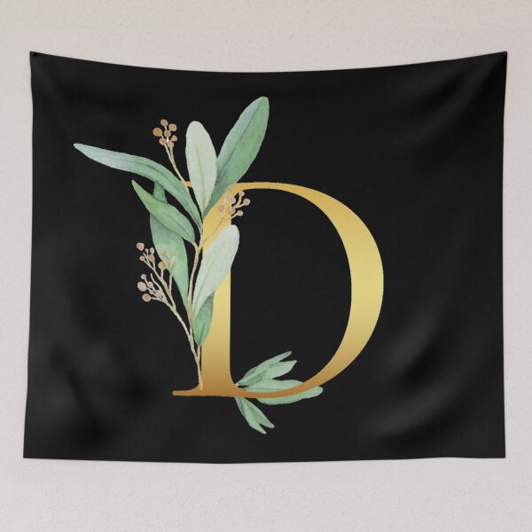 Item preview, Floral Gold Monogram D - Letter Art Black designed and sold by MysticMagpie.