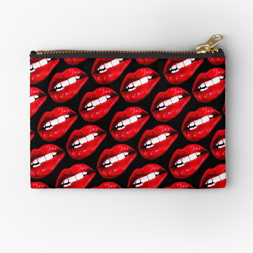 Lip Pattern - Black Zipper Pouch