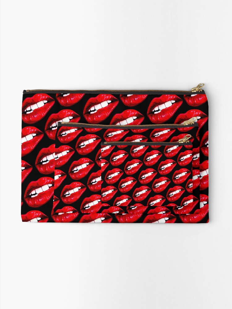 Alternate view of Lip Pattern - Black Zipper Pouch