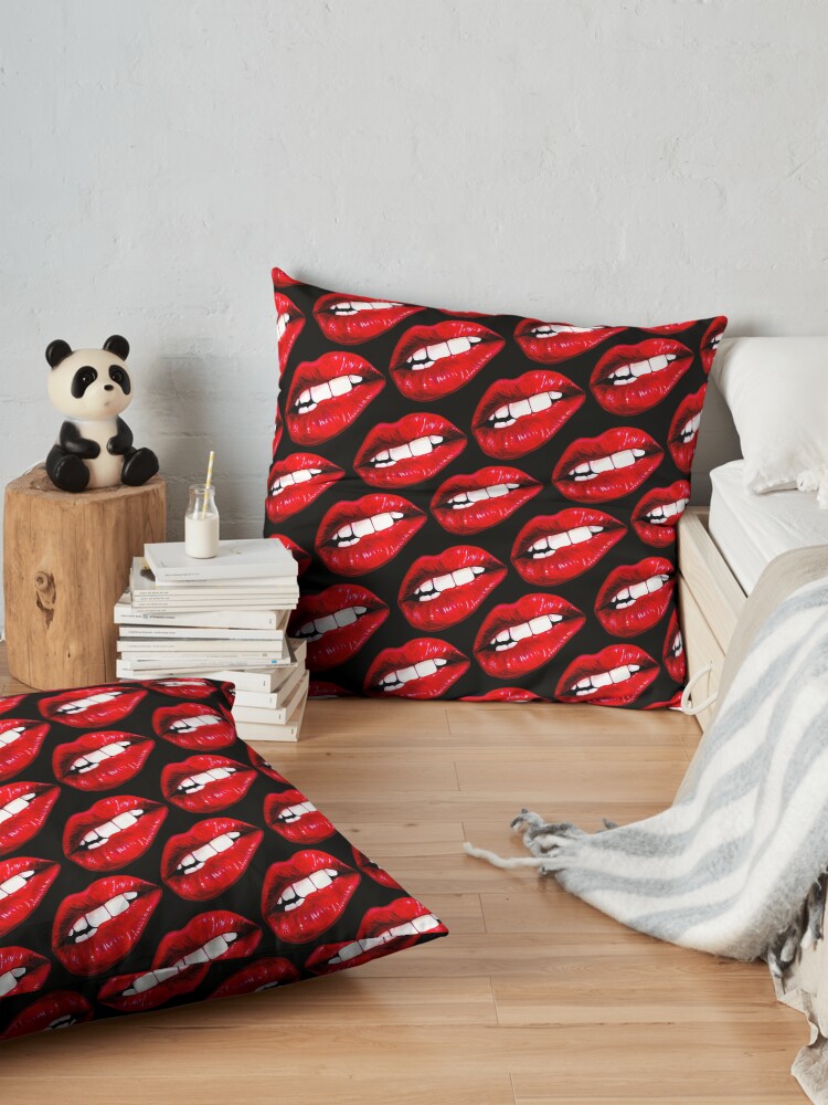 Alternate view of Lip Pattern - Black Floor Pillow