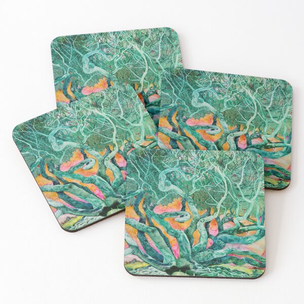 Item preview, Tangled: Emerald Tree with Pink and Orange Sunrise Background designed and sold by DorteC.