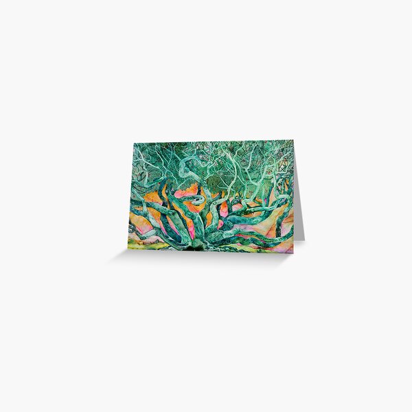 Tangled: Emerald Tree with Pink and Orange Sunrise Background Greeting Card