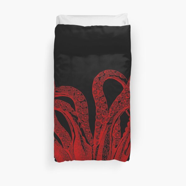 Red Vintage Octopus Tentacles Illustration Duvet Cover