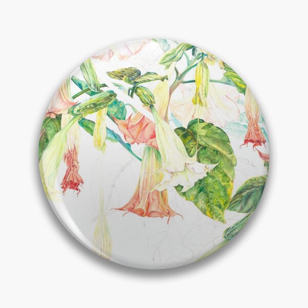 Pink Brugmansia Floral Watercolor Pin