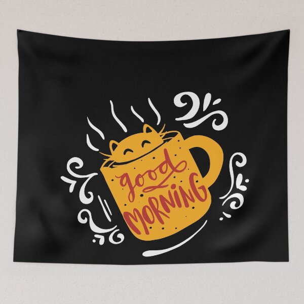 Item preview, Good morning, cat in coffee cup, vintage ornament designed and sold by coffeeapparel.