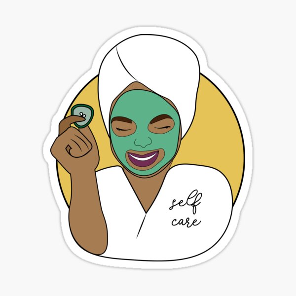 Woman In Spa Face Mask, Yellow Sticker