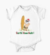 Funny Christmas T-Shirt "Surfing Santa Claus" One Piece - Short Sleeve