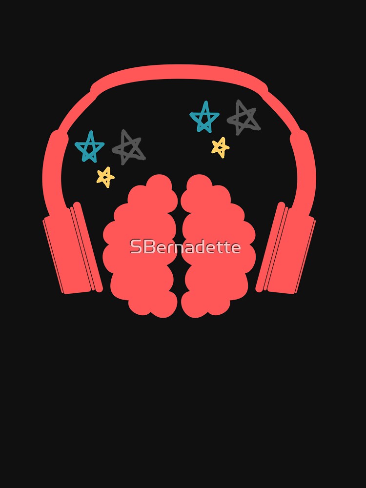 Thumbnail 7 of 7, Classic T-Shirt, ASMR Brain with Headphones and Stars designed and sold by SBernadette.