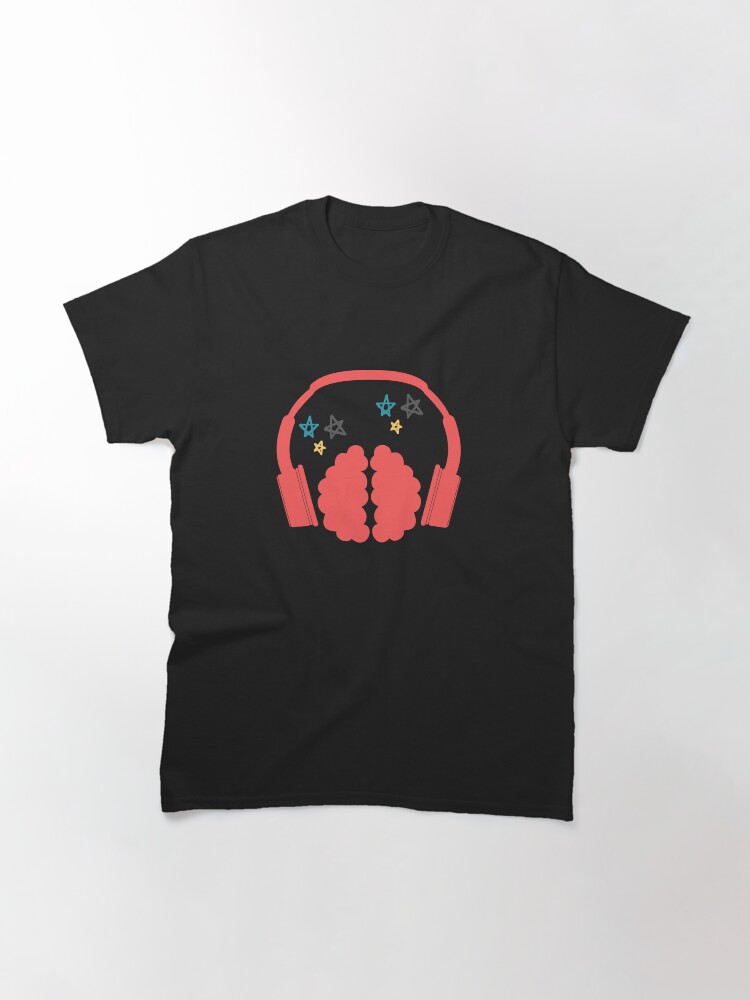 Thumbnail 2 of 7, Classic T-Shirt, ASMR Brain with Headphones and Stars designed and sold by SBernadette.
