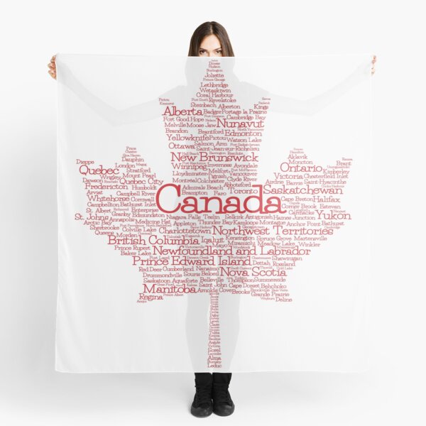 Canadian Places Maple Leaf Word Cloud Scarf