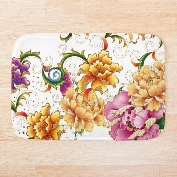 white and yellow chrysanthemum flowers. Bath Mat