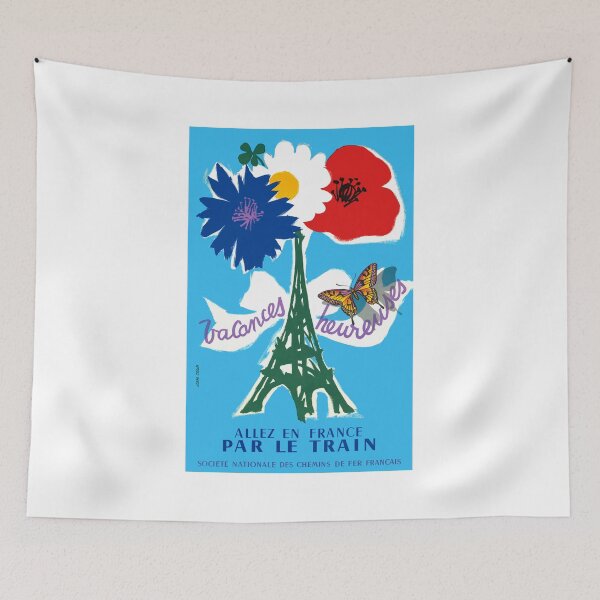 Item preview, 1954 FRANCE Happy Holidays Railway Travel Poster designed and sold by retrographics.