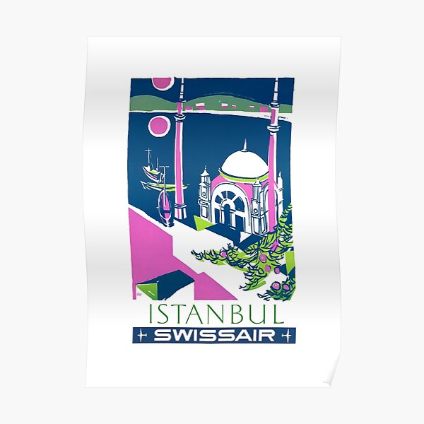 1951 Swiss Air Istanbul Airline Travel Poster Poster