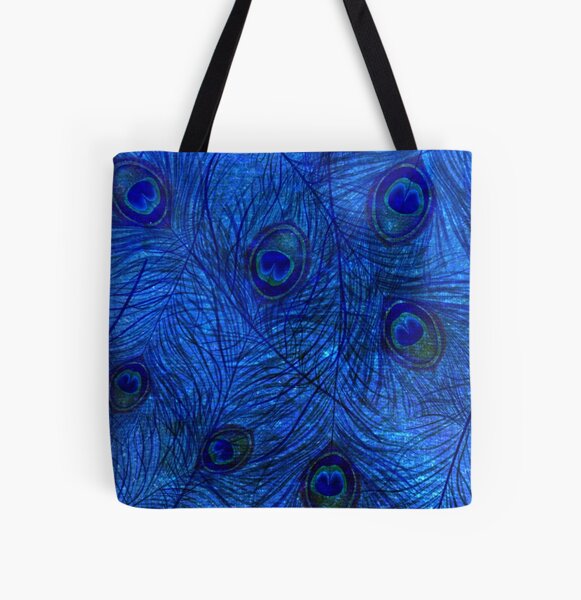 Indigo Peacock All Over Print Tote Bag