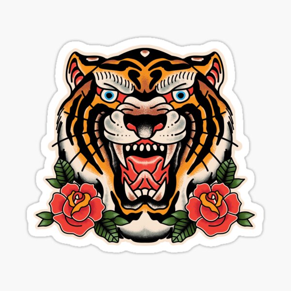 Hand drawn of traditional tiger tattoo outline Vector Image