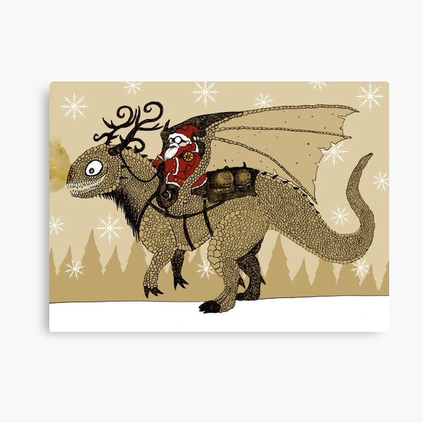Antlered Dragon & Santa Canvas Print