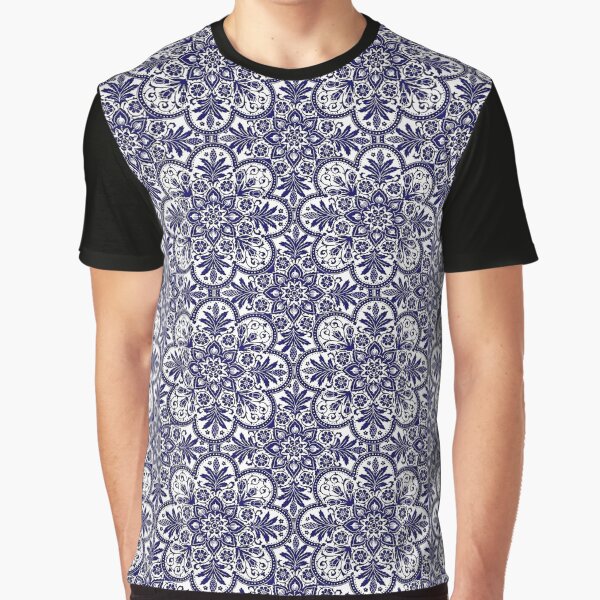 Vista previa del artículo con la obra «Patrón floral azulejo», diseñado y vendido por AM FineArtPrints.