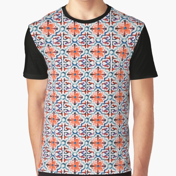 Vista previa del artículo con la obra «Patrón floral azulejo», diseñado y vendido por AM FineArtPrints.