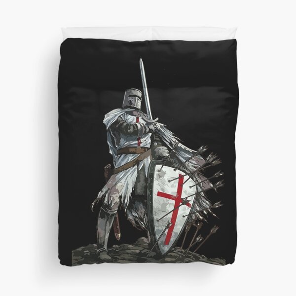 Templar Shield Cross Medieval Warrior Sword Knights Templar Armor Helmet Emblem  Duvet Cover