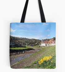 Blooming daffodils at Sandsend Tote Bag