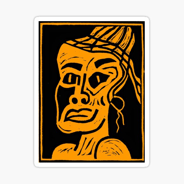 African Linocut Orange Sticker