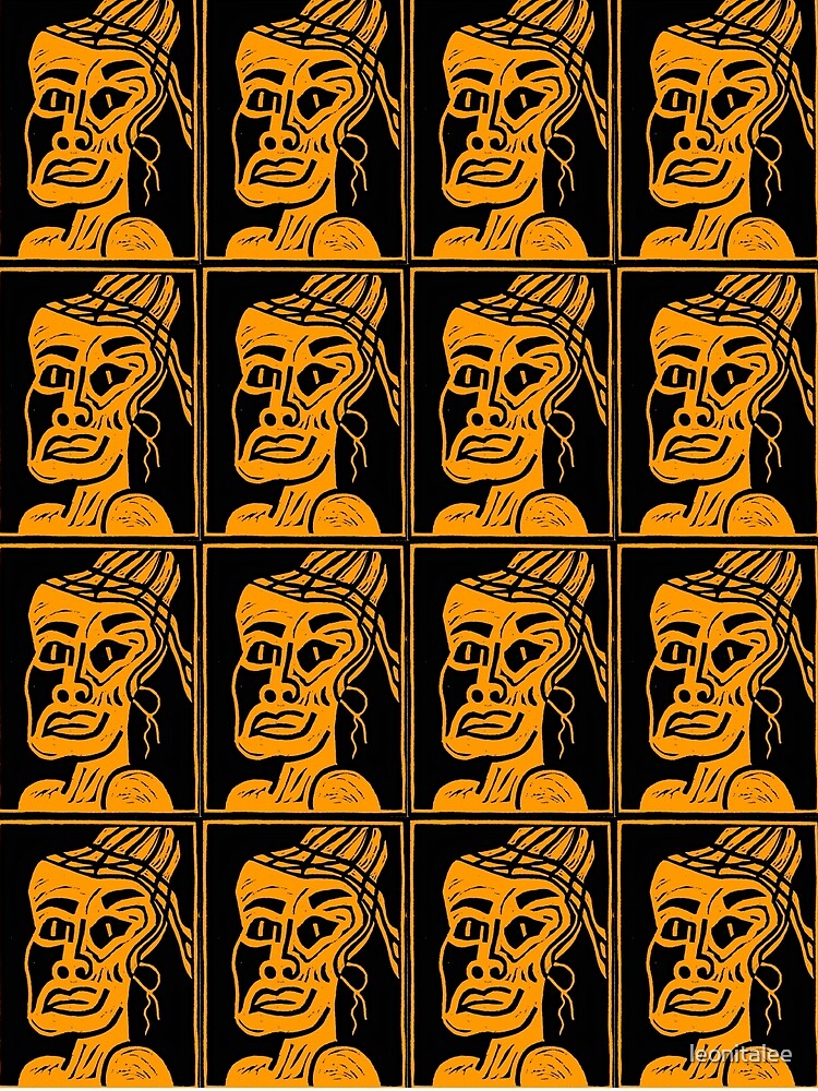 Thumbnail 3 of 3, Scarf, African Linocut Orange designed and sold by leonitalee.