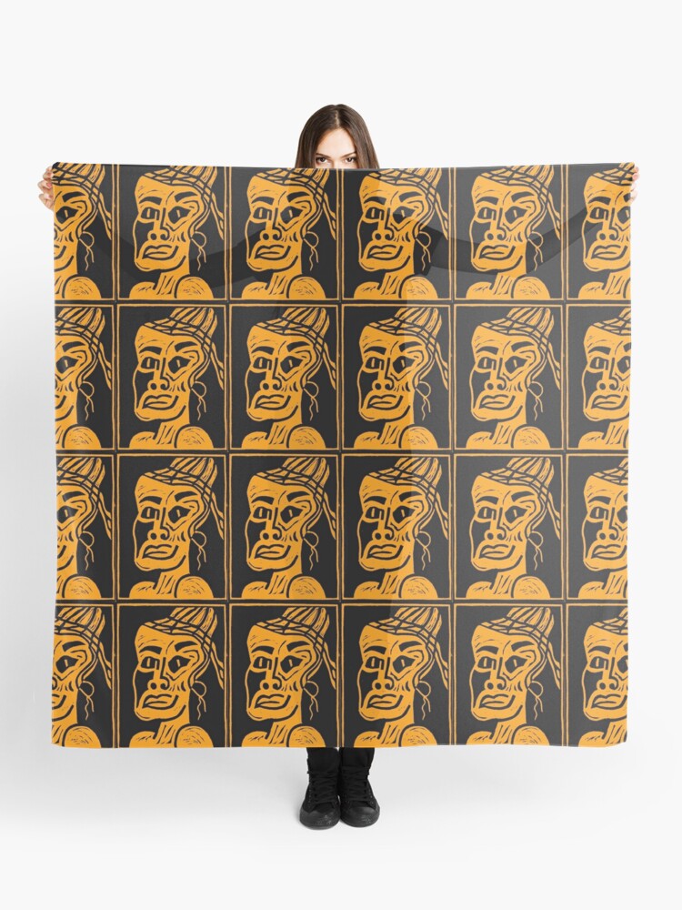 Thumbnail 1 of 3, Scarf, African Linocut Orange designed and sold by leonitalee.
