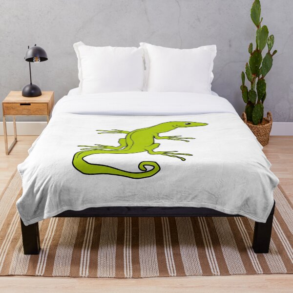 Happy Green Lizard Cartoon Illustration Throw Blanket