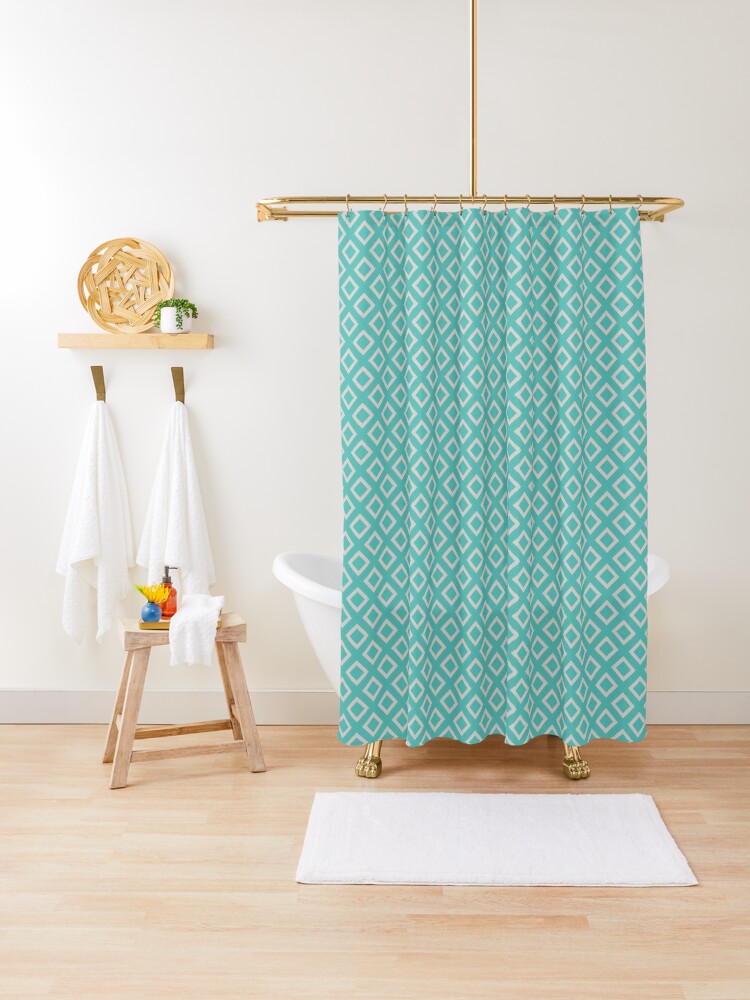 Shower Curtain, Art Deco Squares - Mint Green designed and sold by NolkDesign